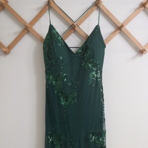Photo Finish Forest Green Sequin Lace-up Maxi Dress